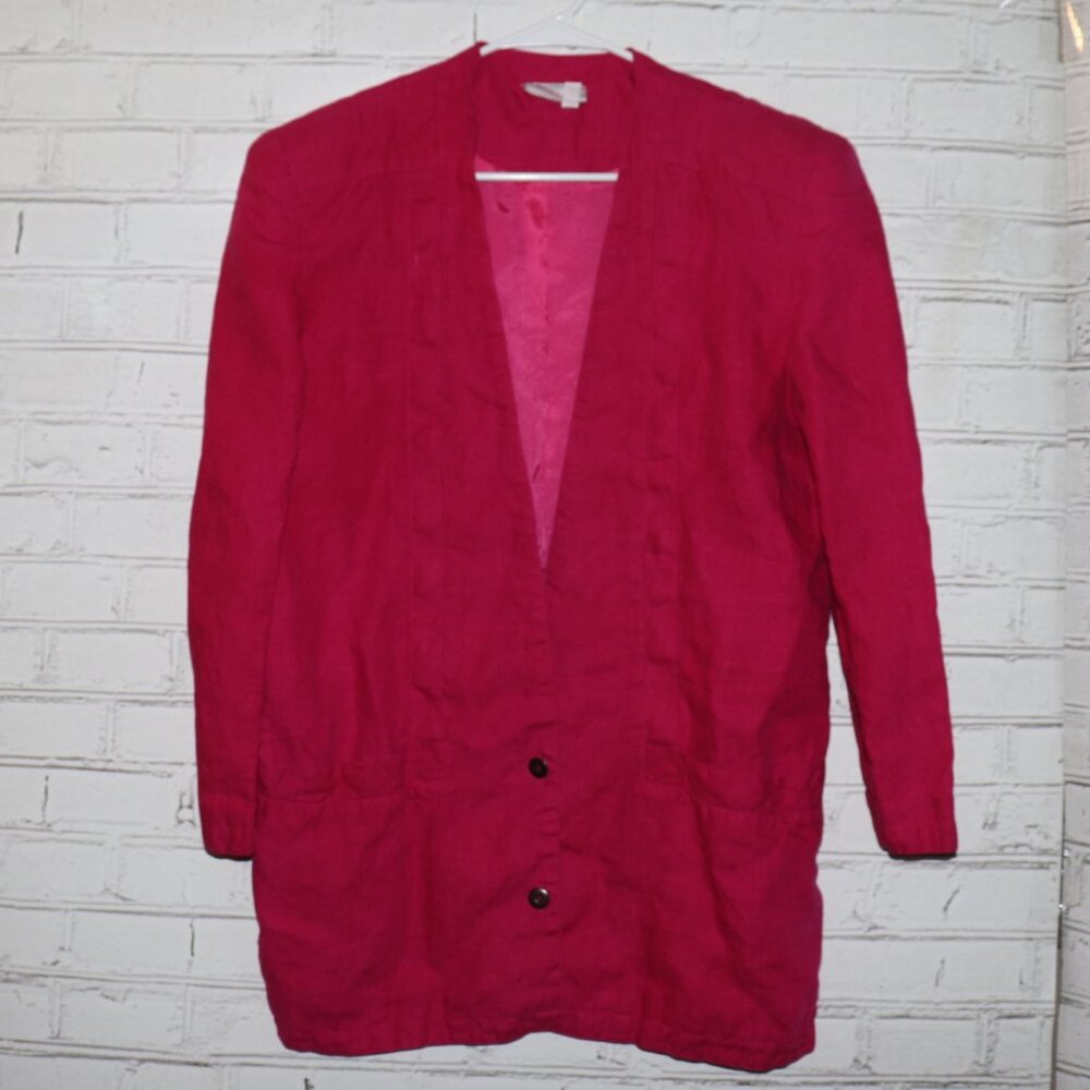 💗 Harry Who Linen Blazer · Size 8 · Hot Pink · 100% Linen · Made in Hong Kong